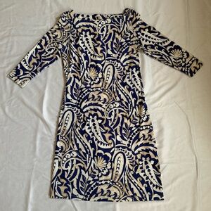J. McLaughlin Blue and Gold Long Sleeve Dress Size XS